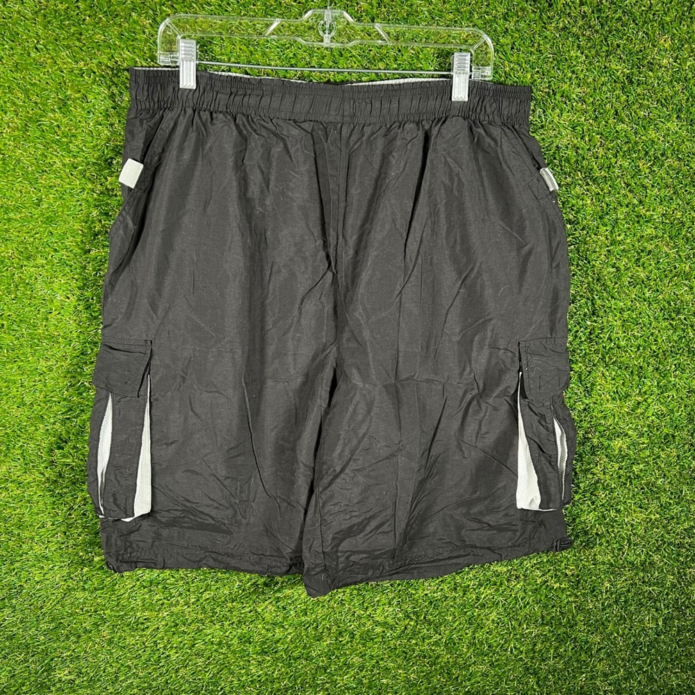 Starter‎ Mens Black Nylon Cargo Shorts Elastic Waist Mesh Accent Large